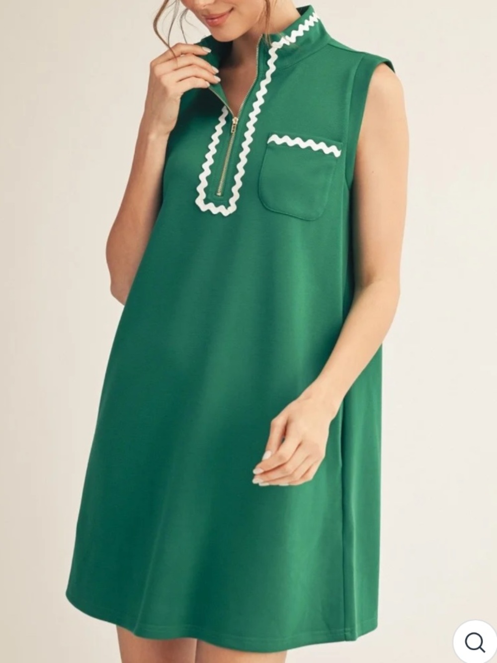 Jodifl Green Sleeveless RicRac Mock Collar Dress Sz M
